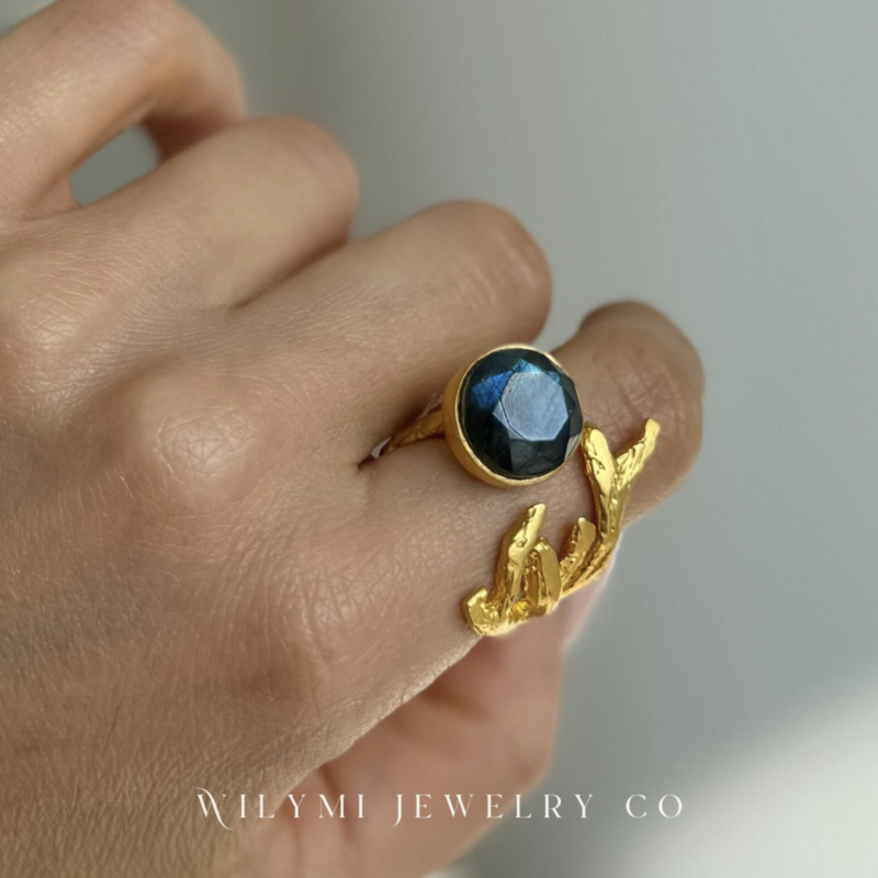 WILYMI Jewelry Co - EMBRACED Blue Labradorite Gold Branch Ring